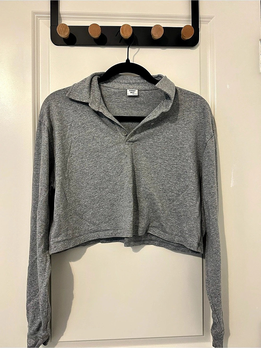 Sunday Best Gray Cropped Long Sleeve Polo